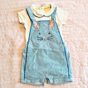 Baby Boden bunny blue romper and tee set